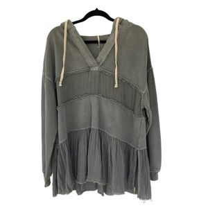 NWT Free People Sail Away Ruffle  Tiered Tunic Boho  Hoodie Large vintage blue